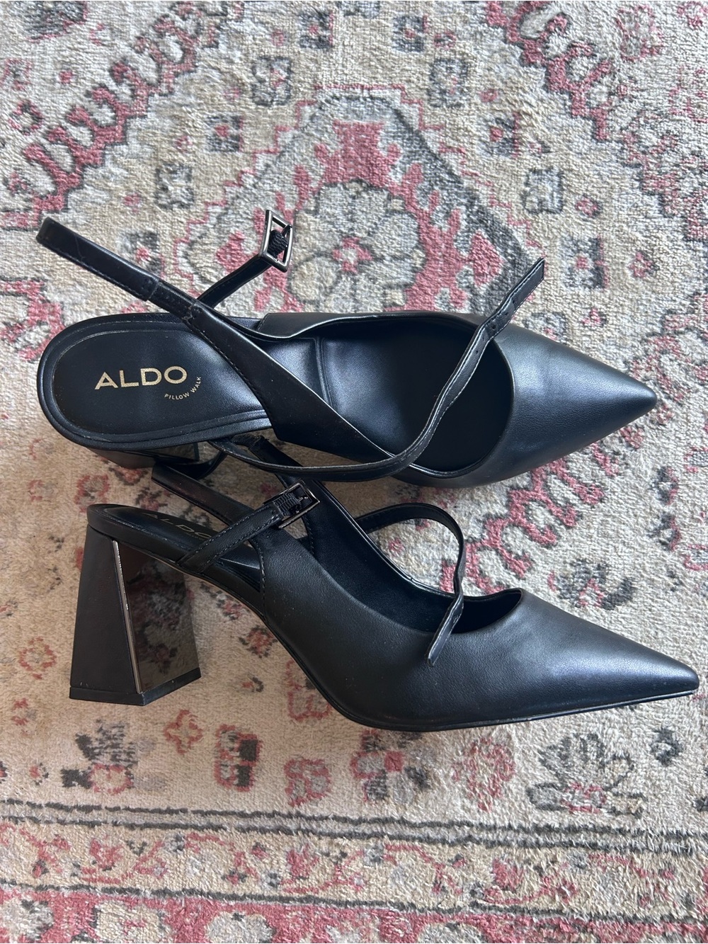 ALDO Black Pointed Slingback Block Heel Pumps